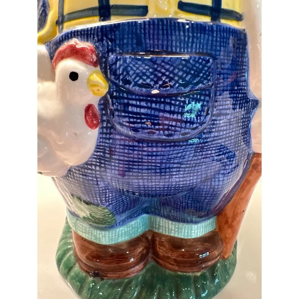 Rare Vintage Hank Holstein Farmer Cow Cookie Jar Yellow Plaid Chicken